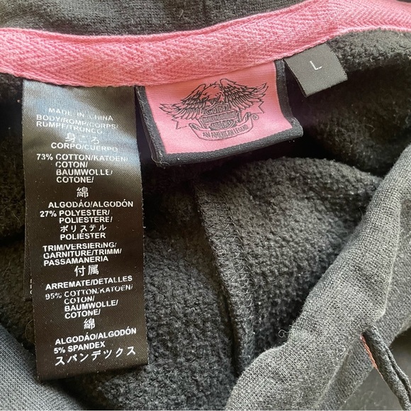 Harley Davidson Wide Leg Sweat Track Pant Pull On Black Pink Size Large - Picture 8 of 8